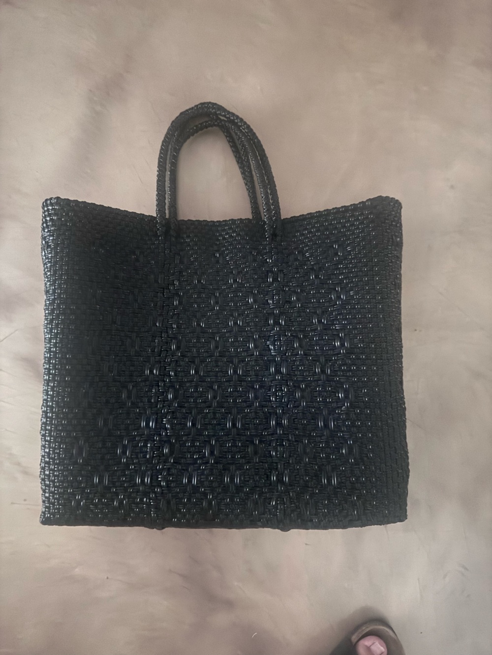 Woven Handled Tote Bag in Black